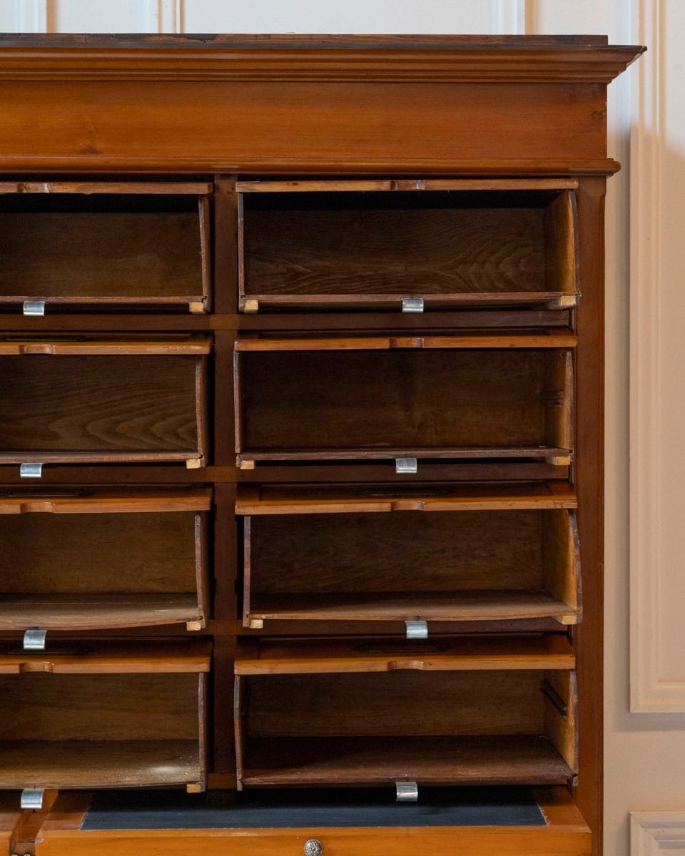 Early 20th Century Italian Wooden Filing Cabinet with Tambour Door - JAA