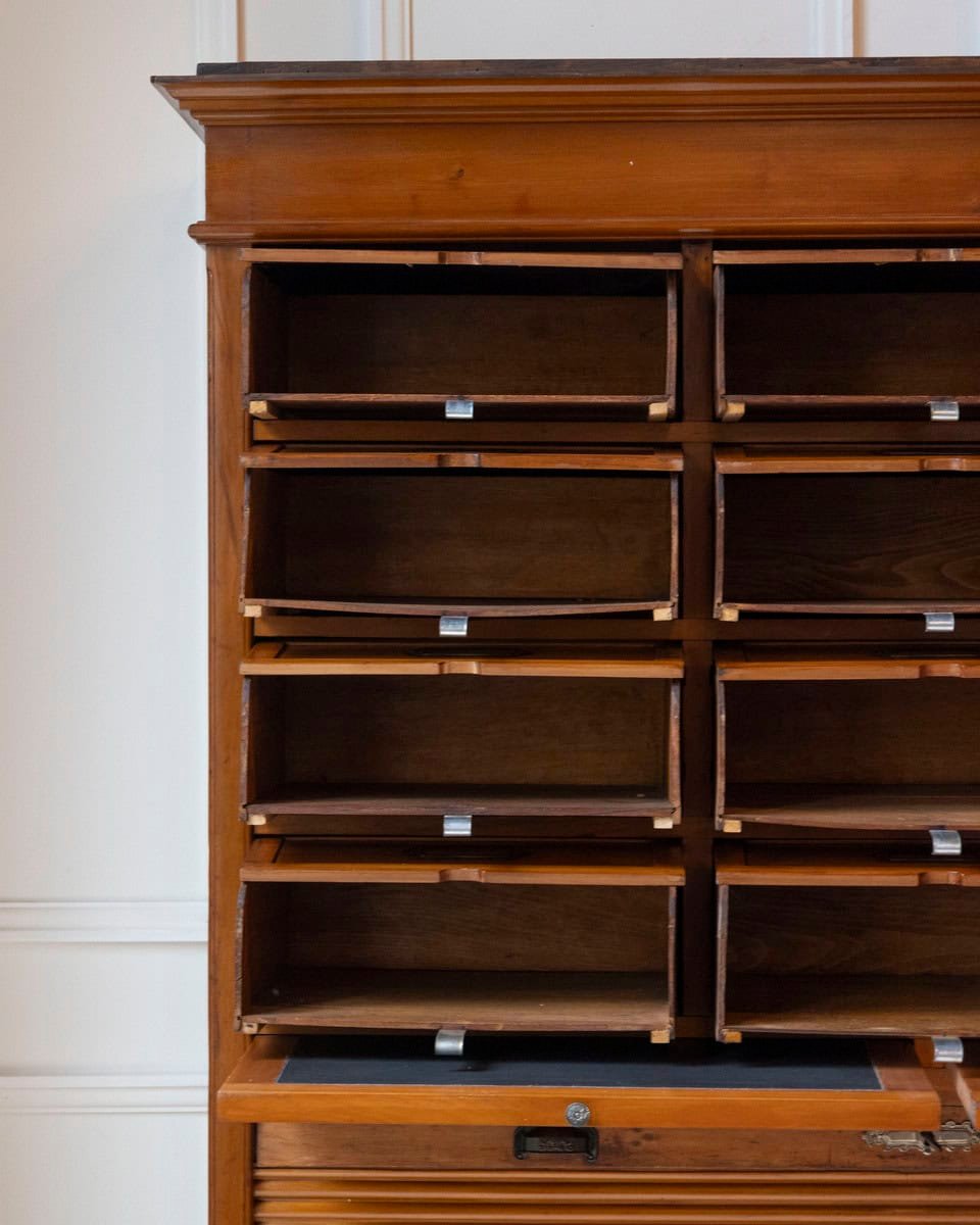 Early 20th Century Italian Wooden Filing Cabinet with Tambour Door - JAA