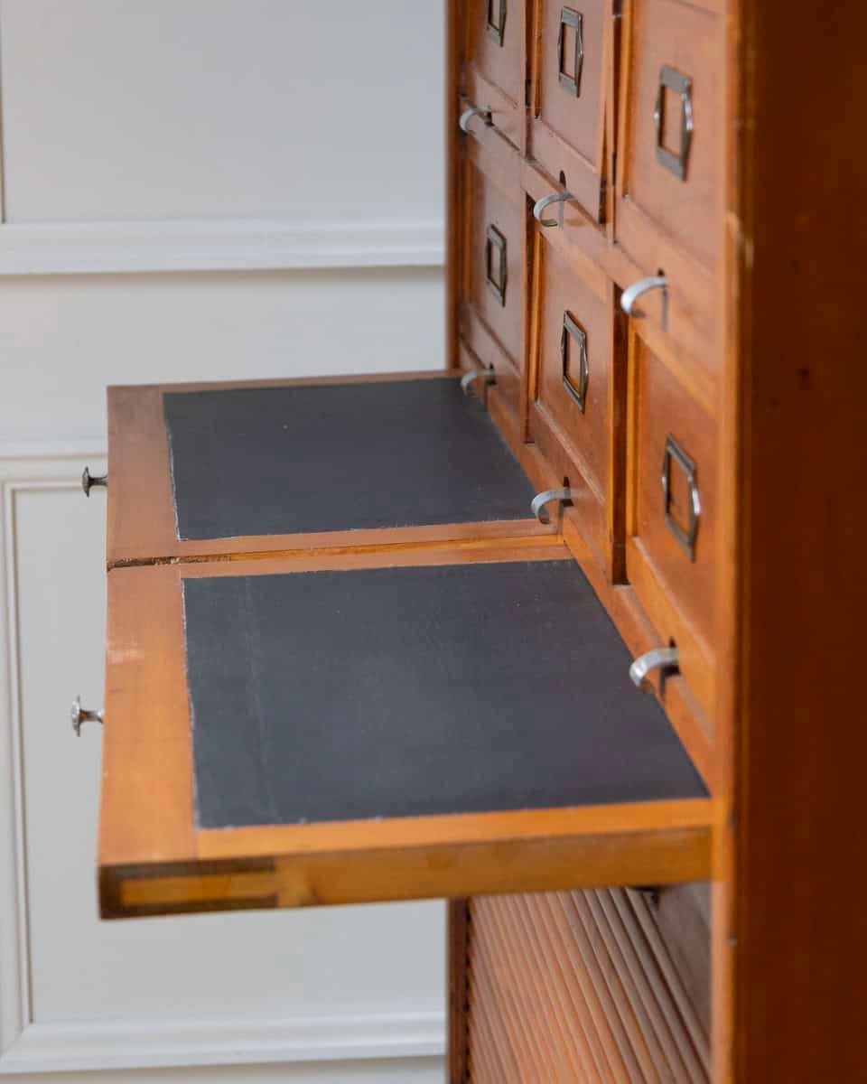 Early 20th Century Italian Wooden Filing Cabinet with Tambour Door - JAA