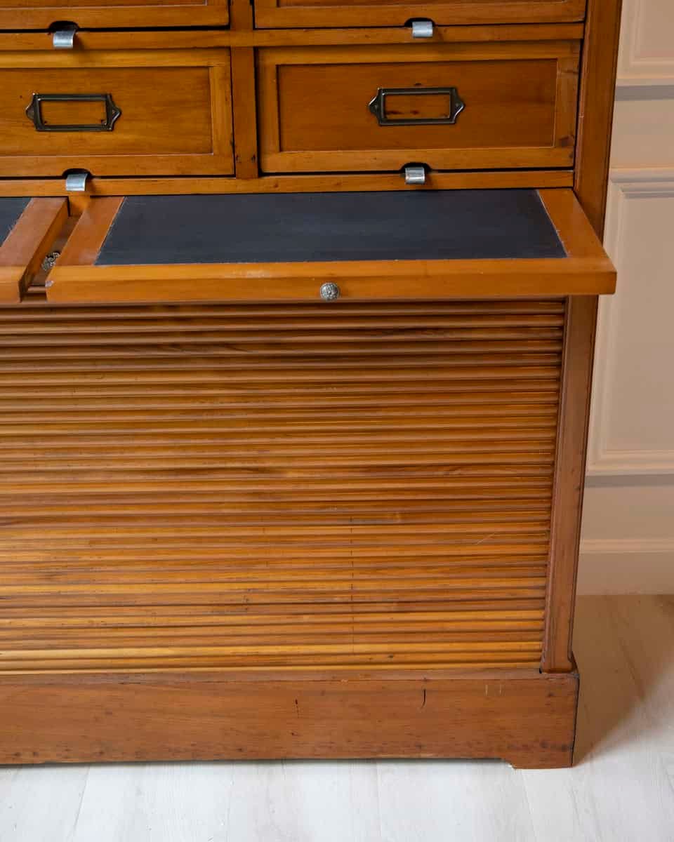 Early 20th Century Italian Wooden Filing Cabinet with Tambour Door - JAA