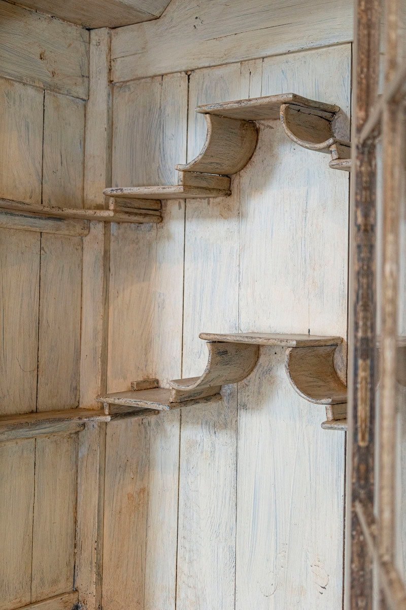 19th Century French Painted Vitrine Cabinet with Bonnet Top and Glass Door - JAA
