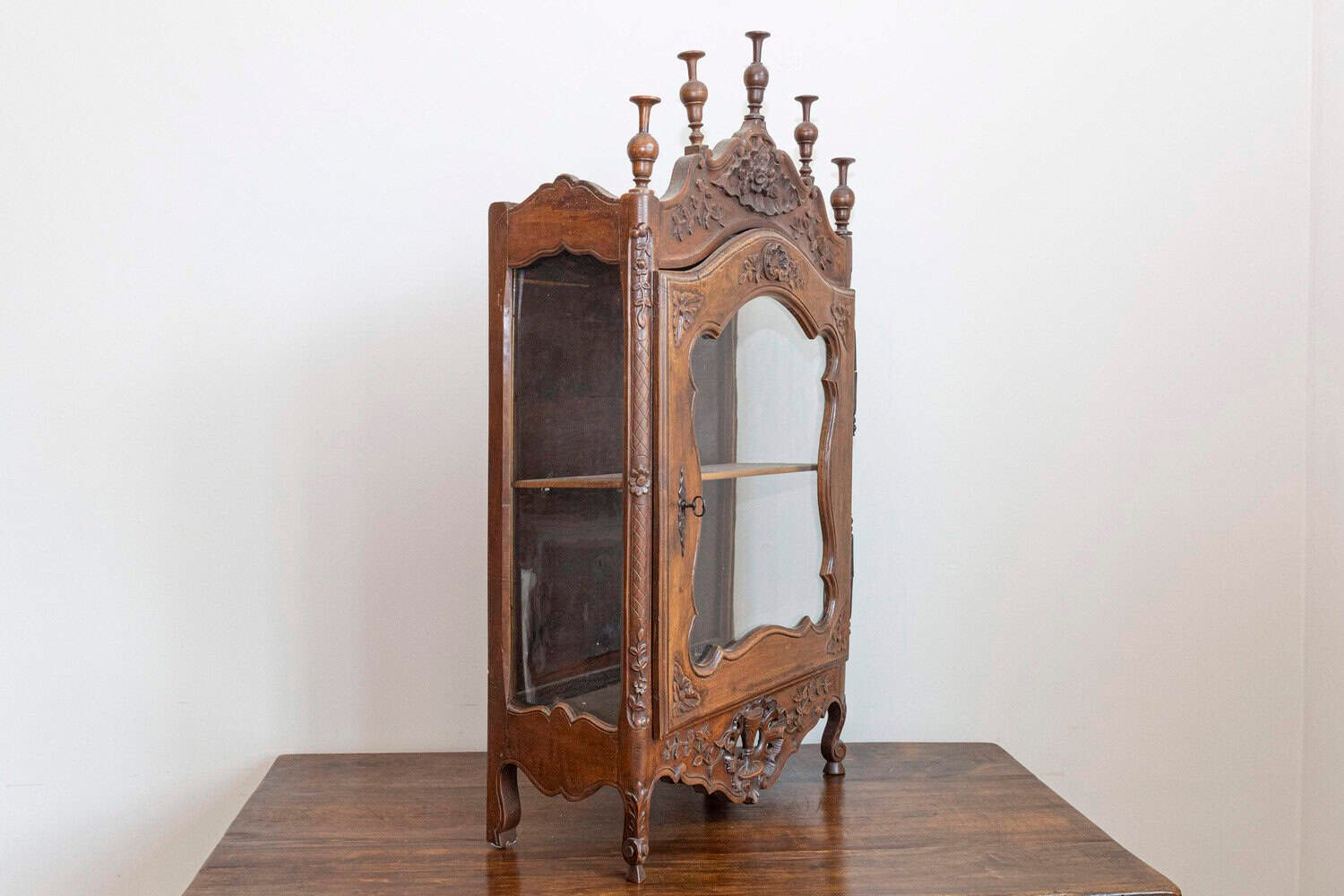 French Louis XV 18th Century Walnut Vitrine Display Cabinet with Glass Door - JAA