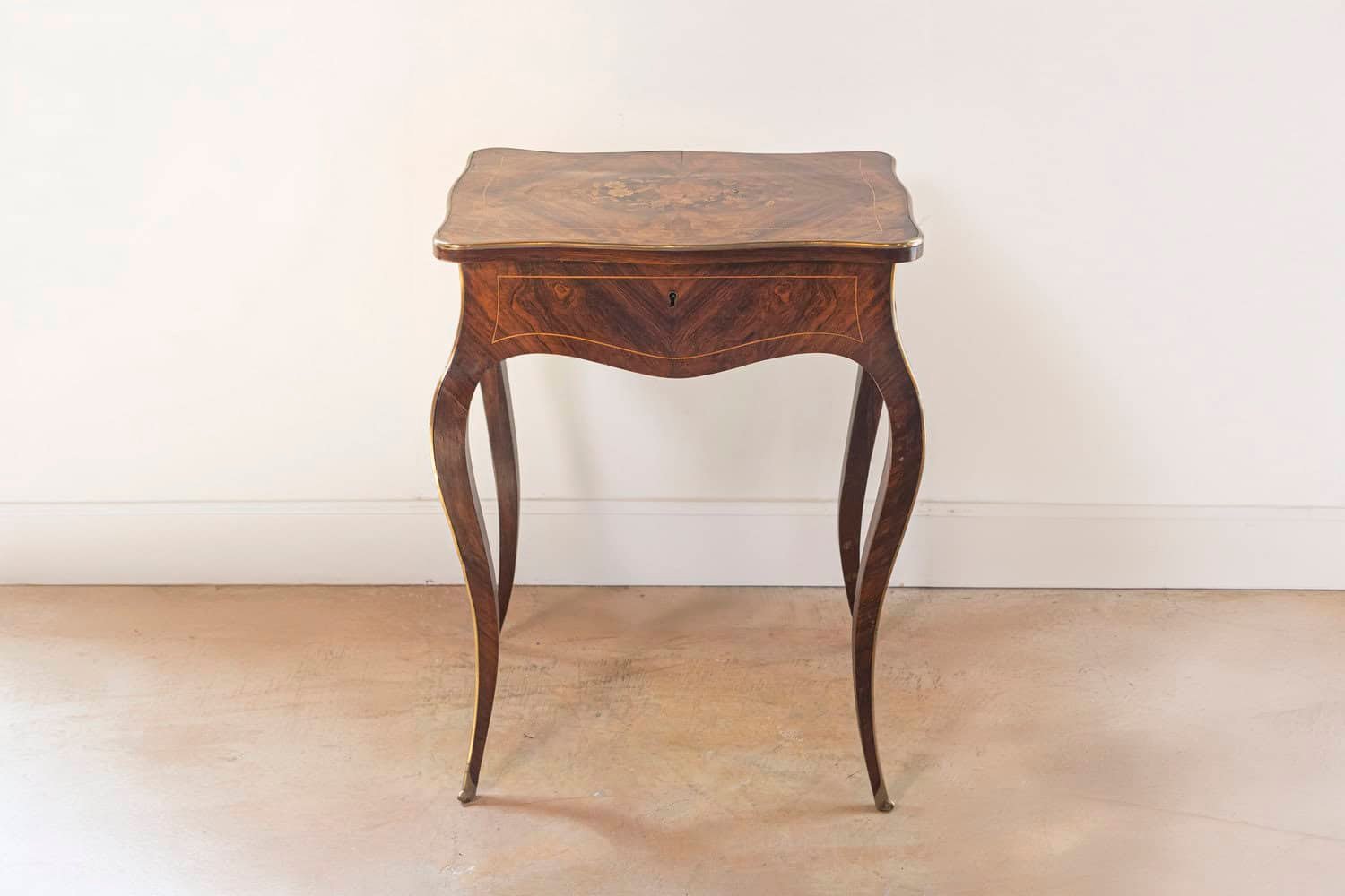 French Louis XV Style 19th Century Marquetry Dressing Table with Floral Motifs - JAA