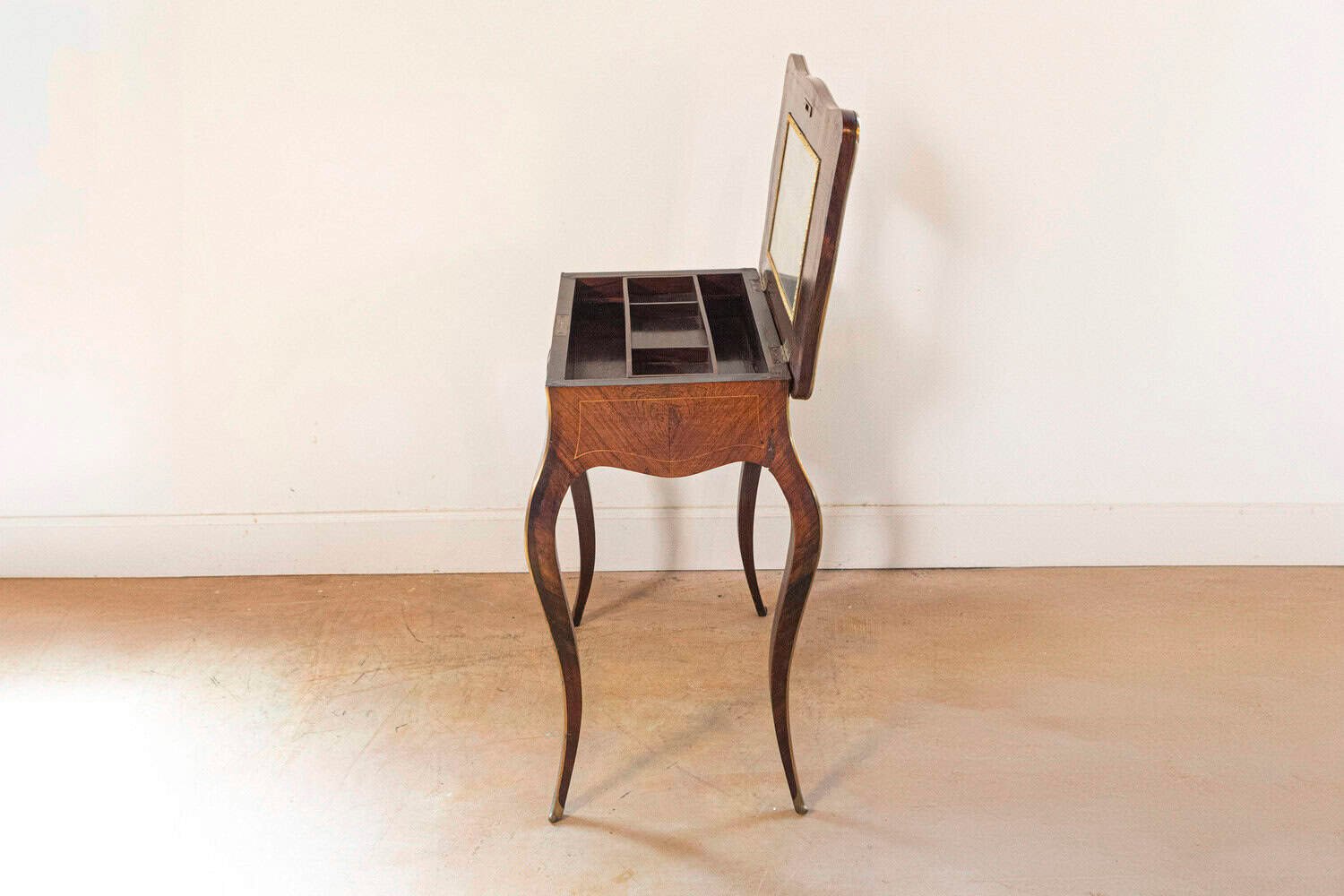 French Louis XV Style 19th Century Marquetry Dressing Table with Floral Motifs - JAA