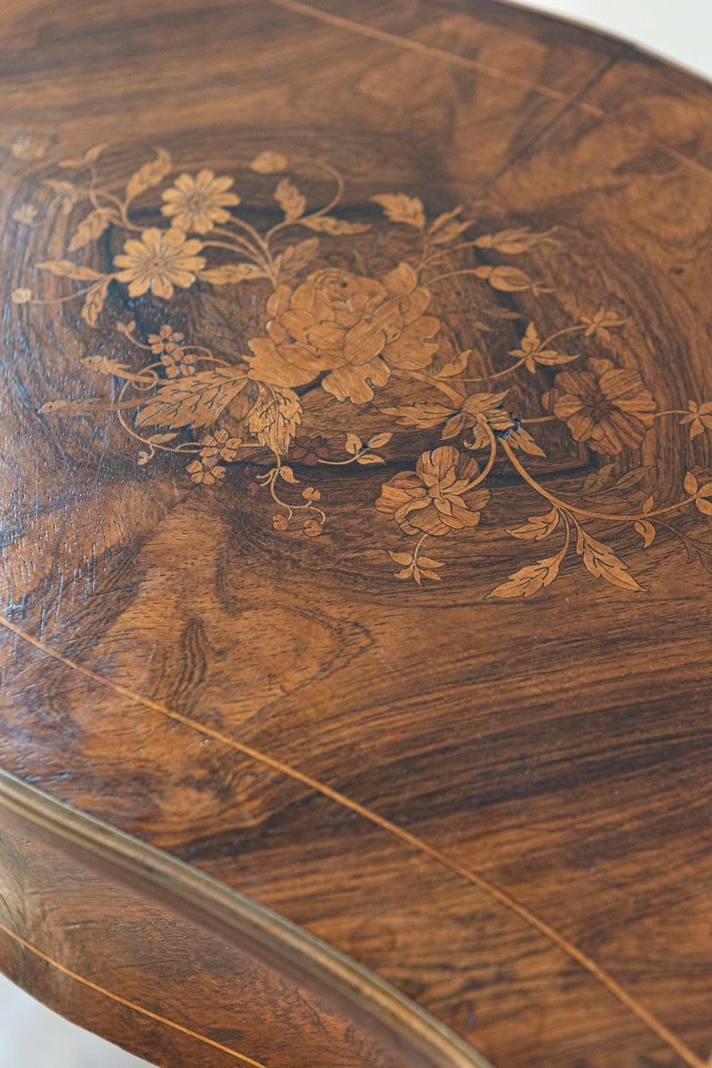 French Louis XV Style 19th Century Marquetry Dressing Table with Floral Motifs - JAA