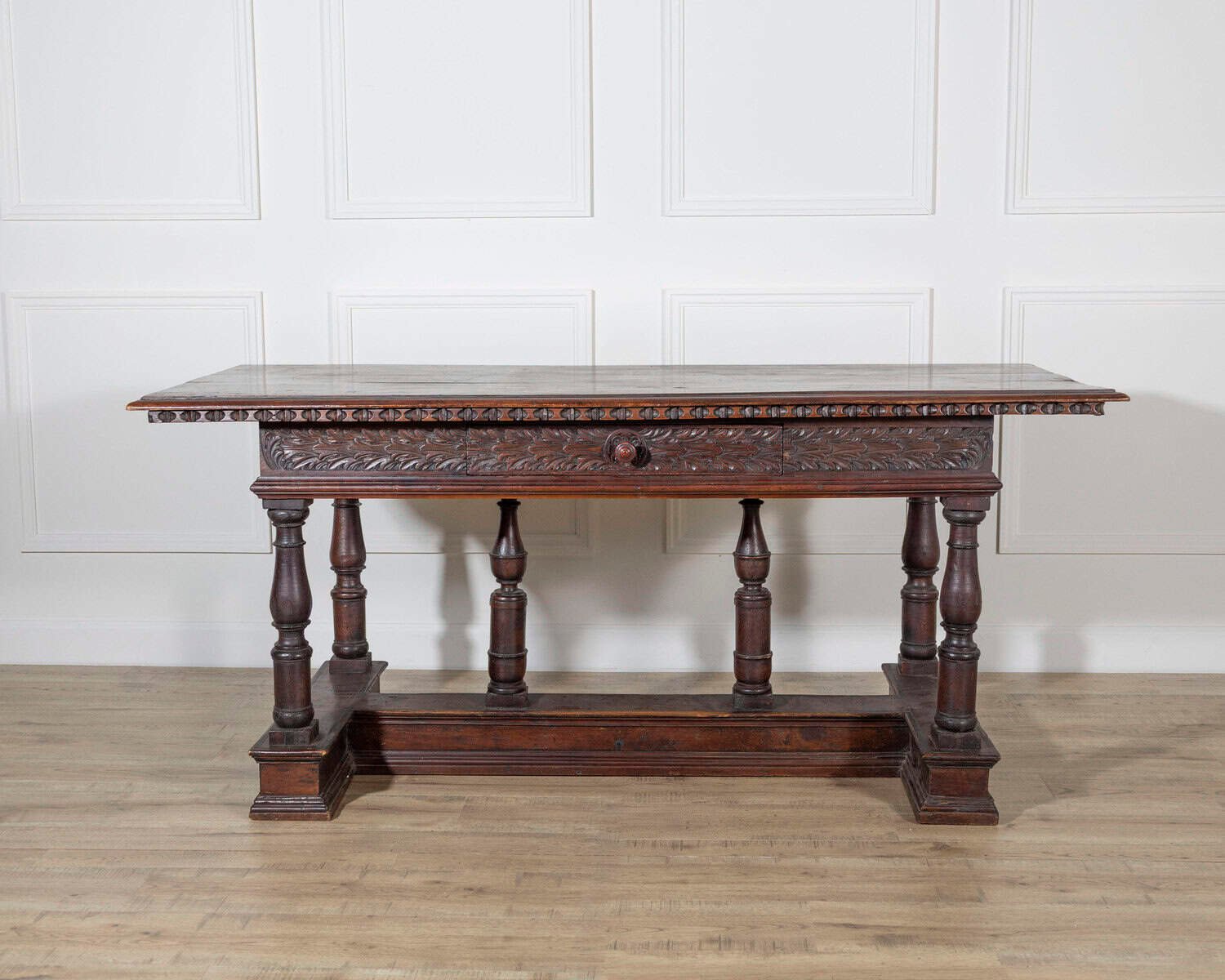 Early 17th-Century Lombard Louis XIV Walnut Table with Baluster Legs - JAA