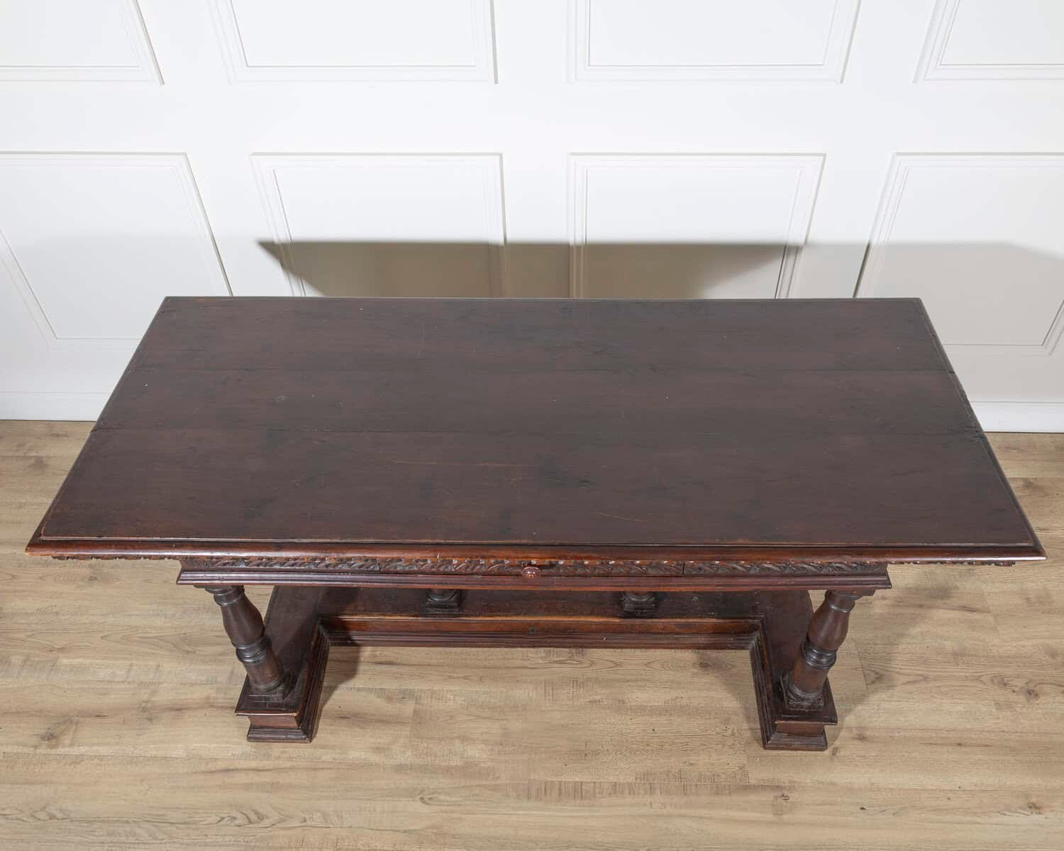 Early 17th-Century Lombard Louis XIV Walnut Table with Baluster Legs - JAA
