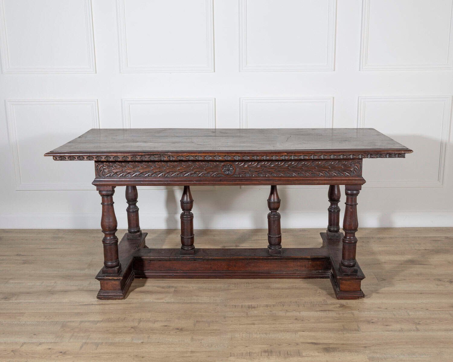 Early 17th-Century Lombard Louis XIV Walnut Table with Baluster Legs - JAA