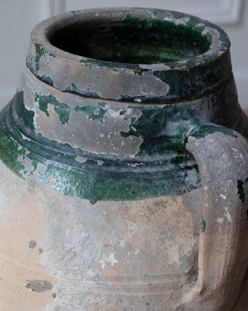 Balkan 19th Century Large Terracotta Jar with Green Drip Glaze - JAA
