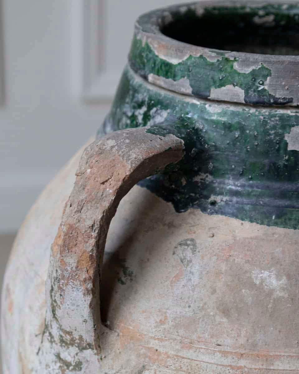Balkan 19th Century Large Terracotta Jar with Green Drip Glaze - JAA