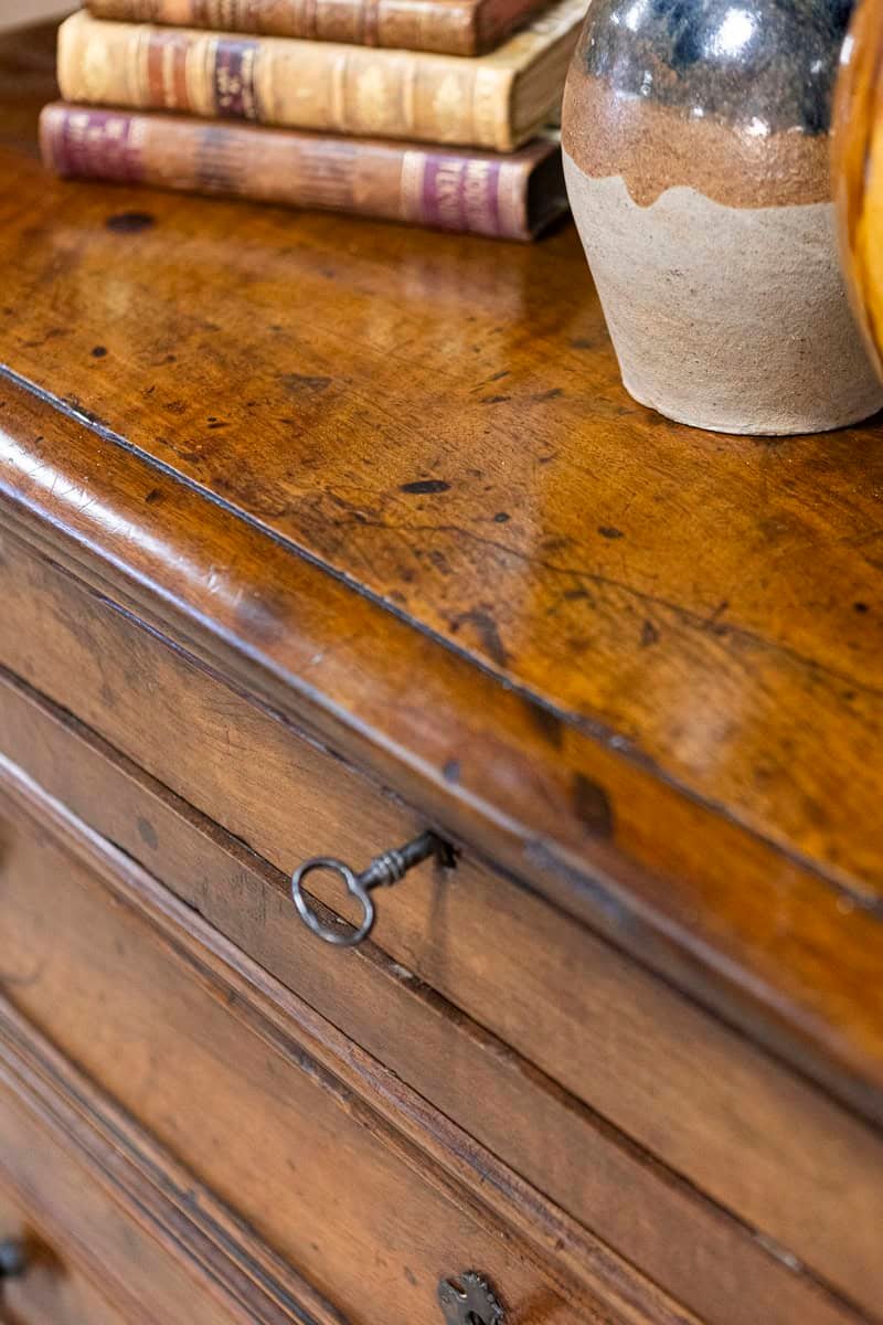 Italian 17th Century Walnut Four-Drawer Commode with Carved Bracket Feet - JAA