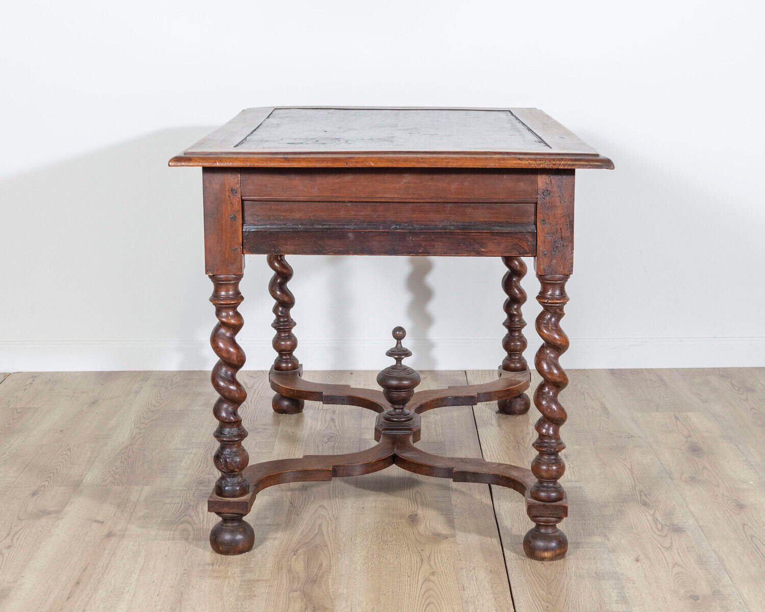 Louis XIII Period 1630s Carved Walnut Barley Twist Table with Black Painted Top - JAA