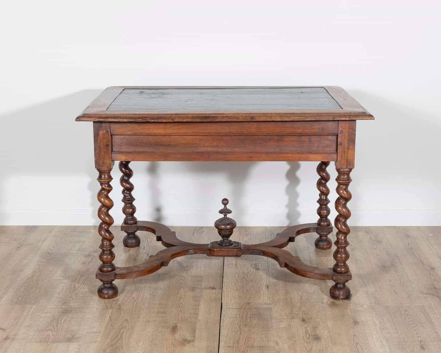 Louis XIII Period 1630s Carved Walnut Barley Twist Table with Black Painted Top - JAA