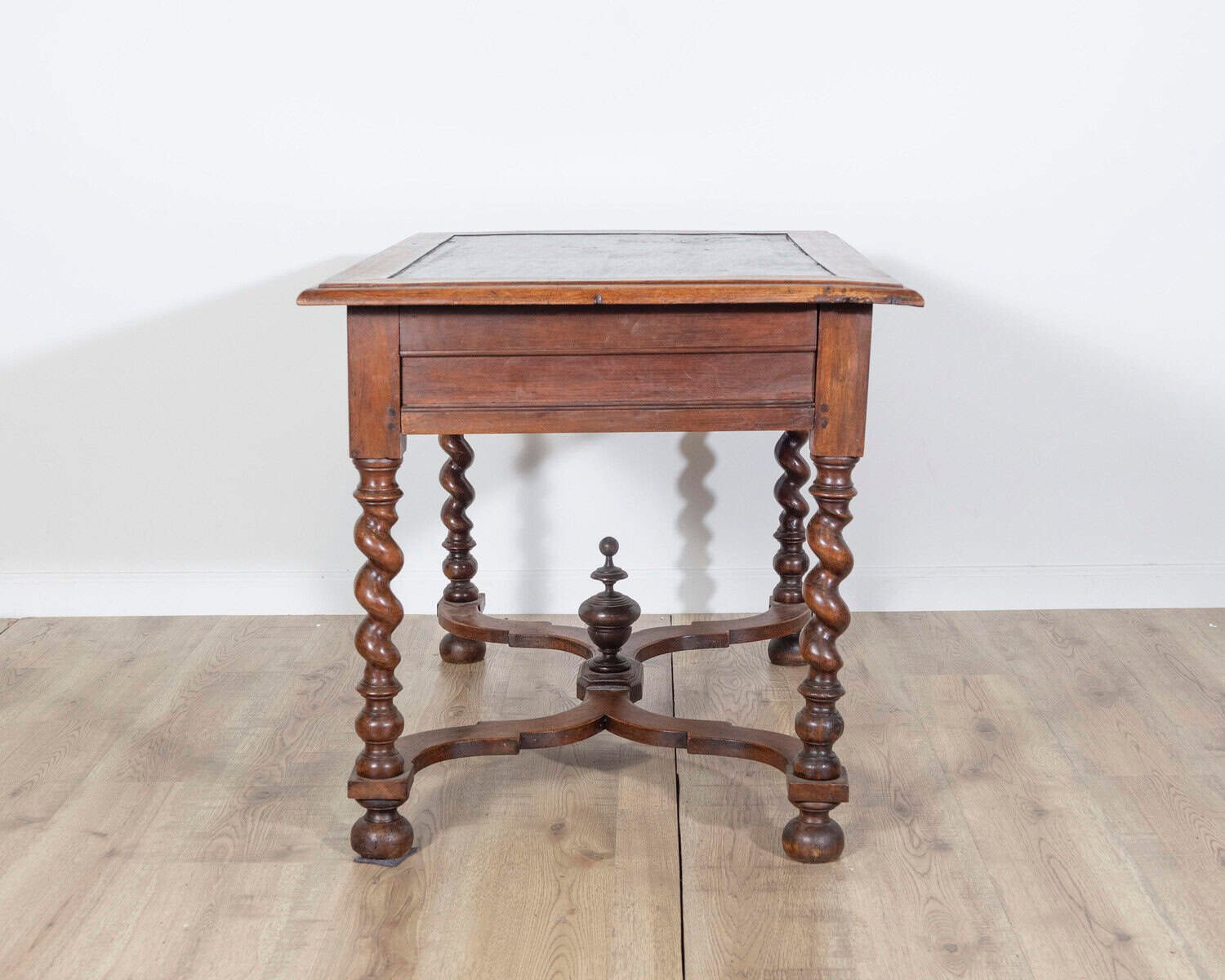 Louis XIII Period 1630s Carved Walnut Barley Twist Table with Black Painted Top - JAA