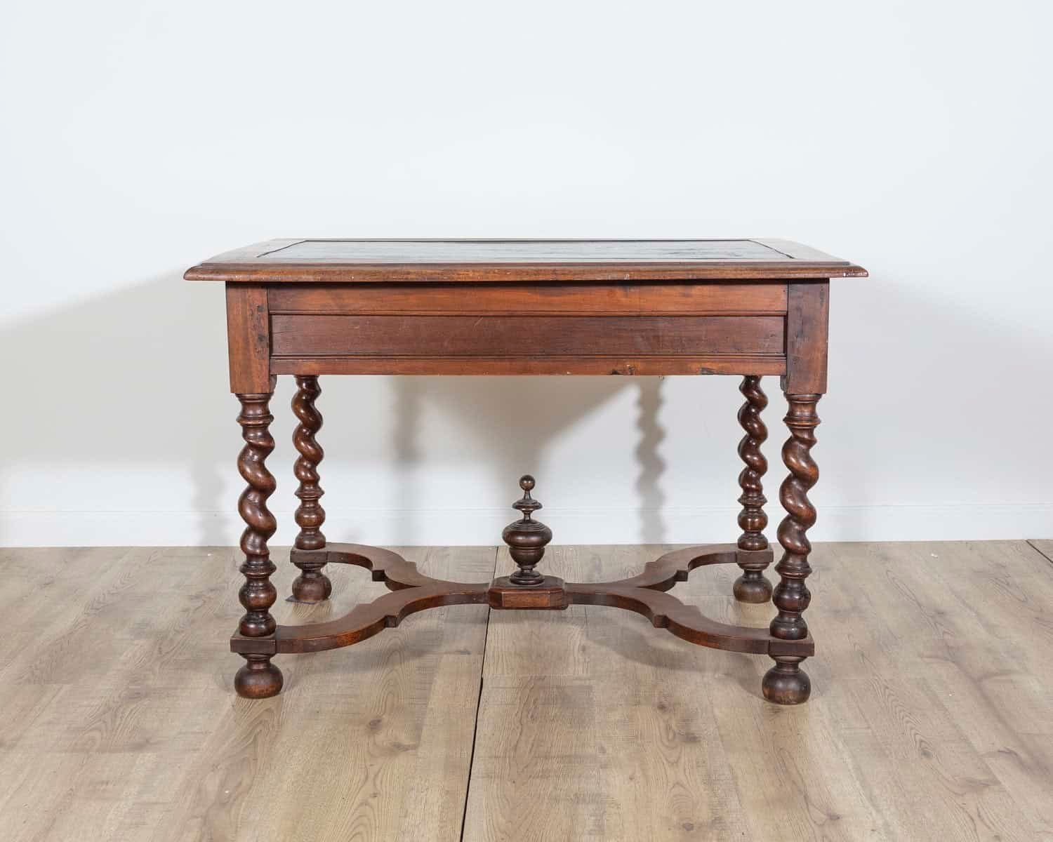 Louis XIII Period 1630s Carved Walnut Barley Twist Table with Black Painted Top - JAA