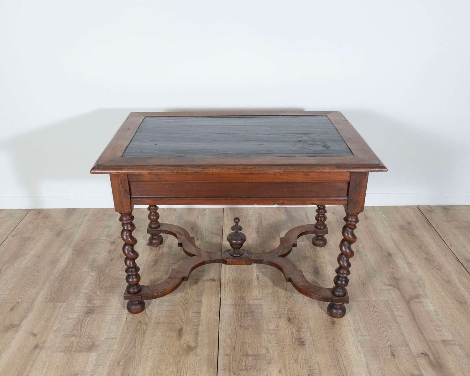 Louis XIII Period 1630s Carved Walnut Barley Twist Table with Black Painted Top - JAA