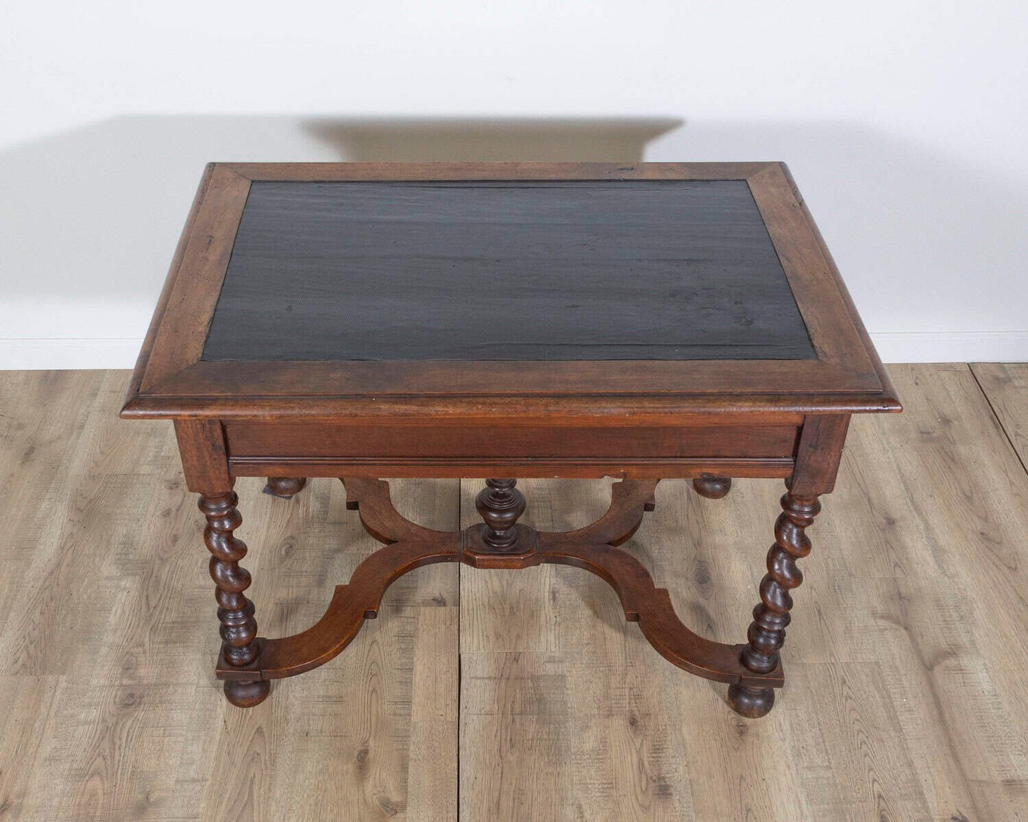 Louis XIII Period 1630s Carved Walnut Barley Twist Table with Black Painted Top - JAA