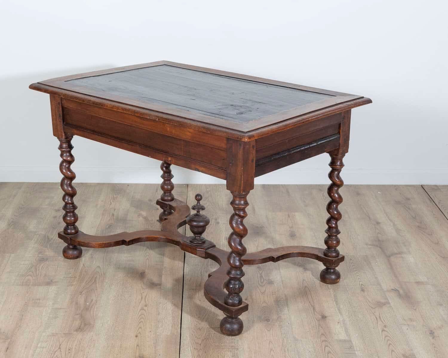 Louis XIII Period 1630s Carved Walnut Barley Twist Table with Black Painted Top - JAA