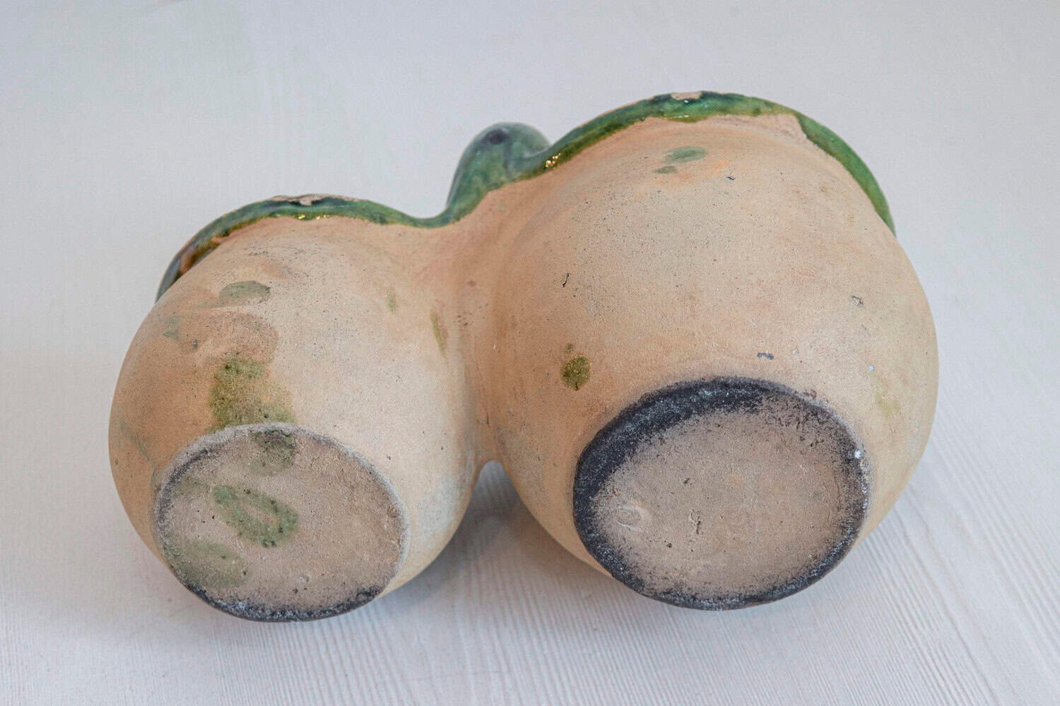 Green Glazed 19th Century Pottery Shepherd's Lunch Holder with Bowls and Handle - JAA