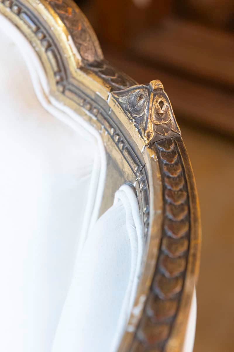 French Louis XVI Style Wingback Settee with Original Gilding and New Fabric - JAA