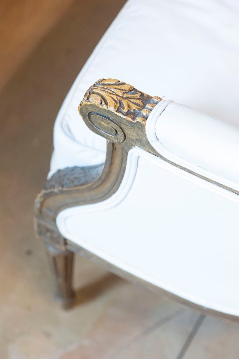 French Louis XVI Style Wingback Settee with Original Gilding and New Fabric - JAA