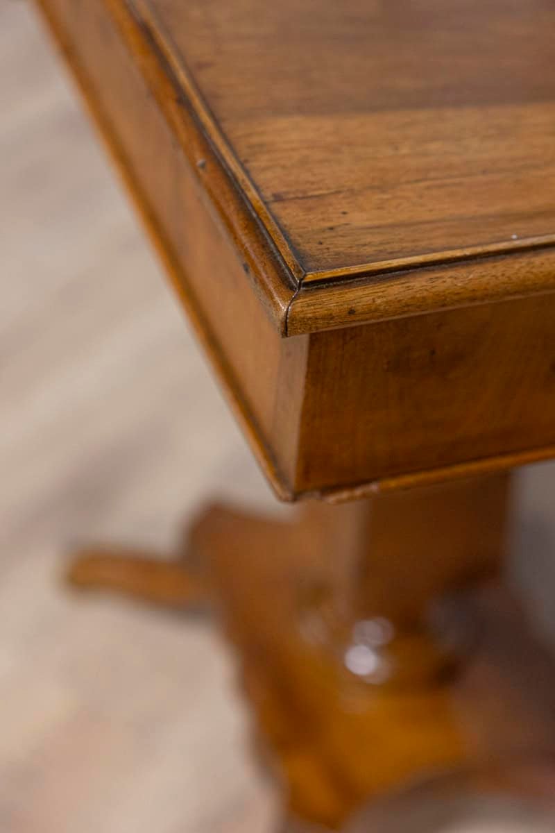 Italian 19th Century Walnut Pedestal Table with Quadripod Base and Single Drawer - JAA