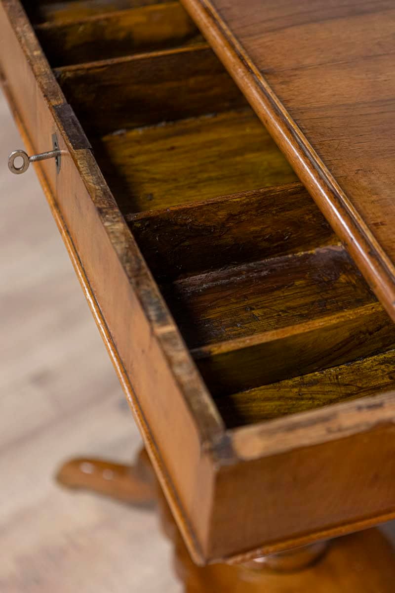 Italian 19th Century Walnut Pedestal Table with Quadripod Base and Single Drawer - JAA