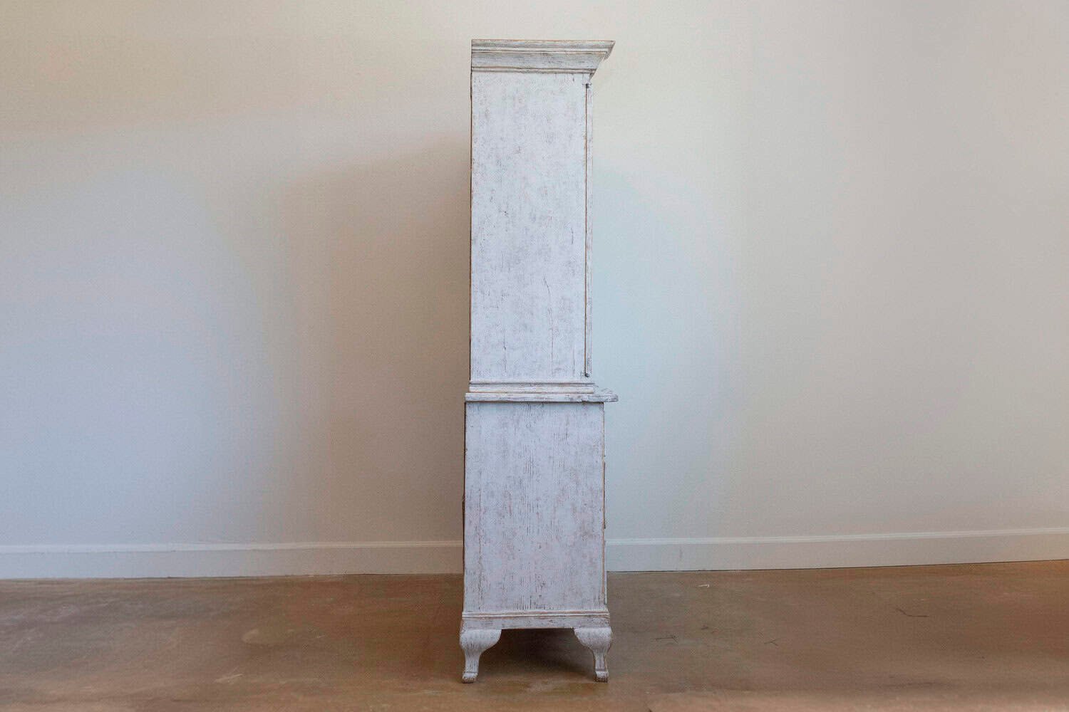 Swedish Rococo Style 1850s Bonnet Top Cabinet with Glass Doors and Drawers - JAA