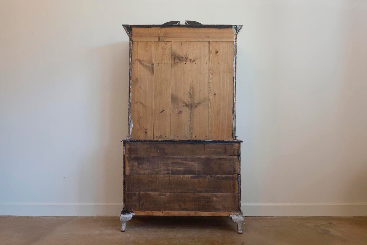 Swedish Rococo Style 1850s Bonnet Top Cabinet with Glass Doors and Drawers - JAA