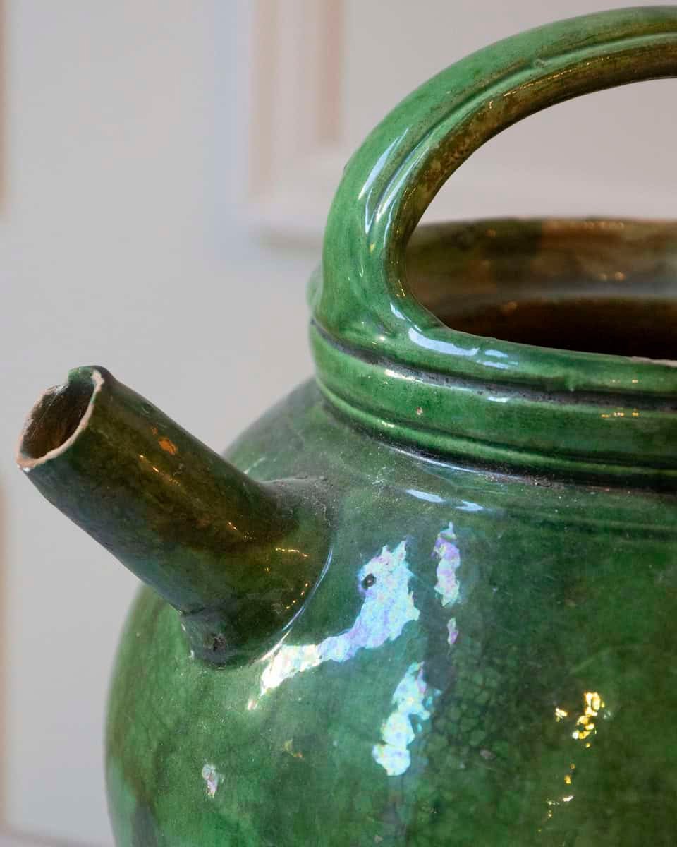 19th Century French Green-Glazed Terracotta Jug with Rustic Charm - JAA