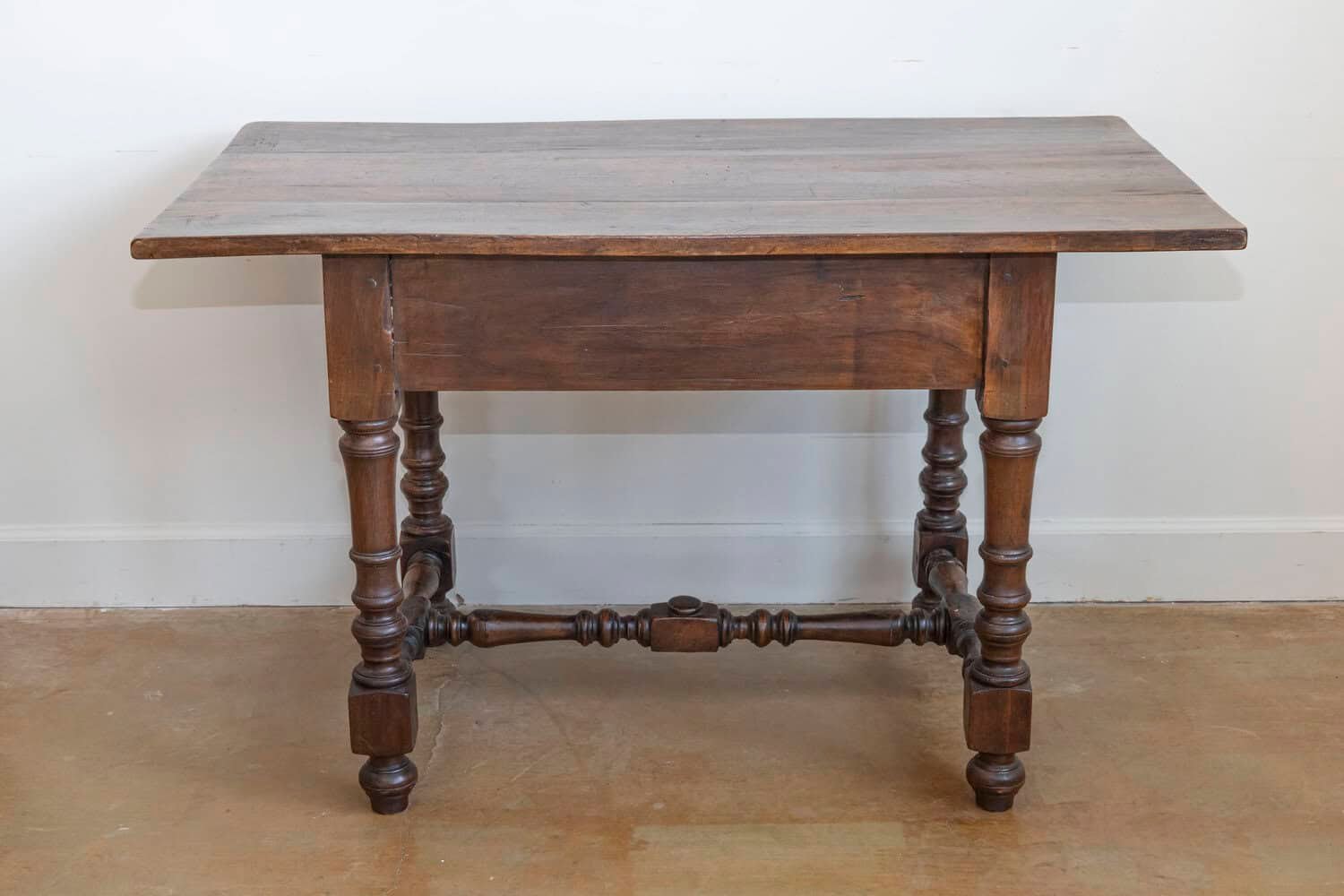 French Louis XIII Style 19th Century Walnut Table with Turned Legs and Stretcher - JAA