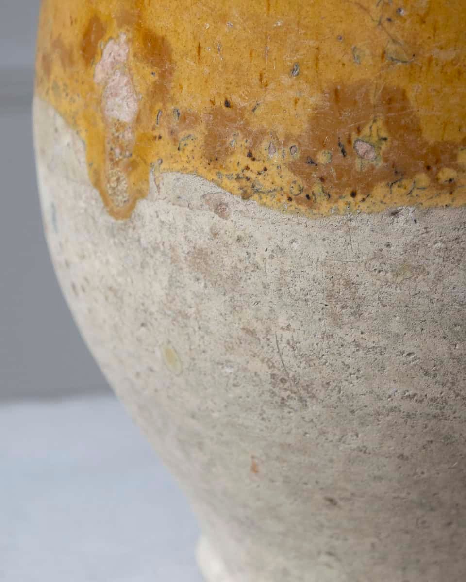 French 19th Century Large Terracotta Confit Pot with Yellow Ochre Glaze - JAA