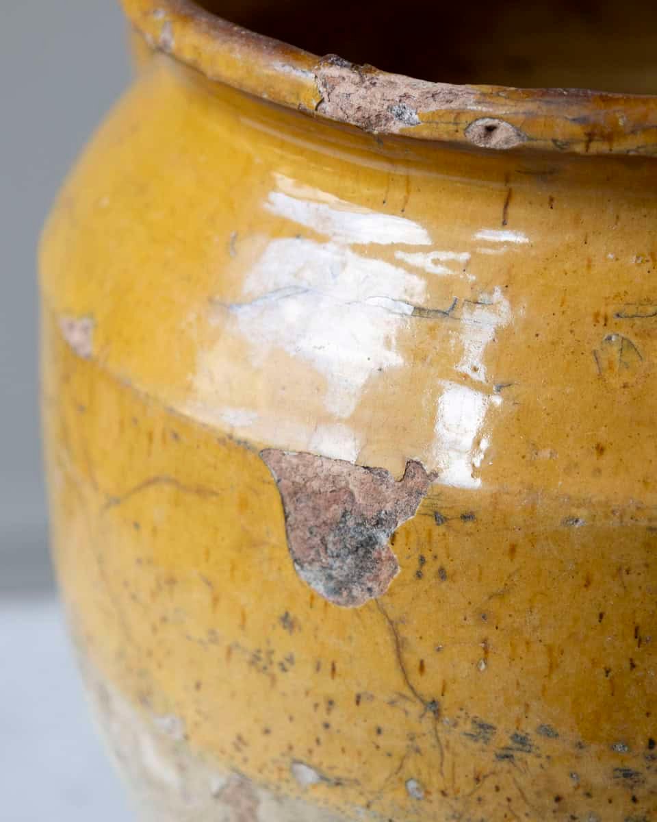 French 19th Century Large Terracotta Confit Pot with Yellow Ochre Glaze - JAA