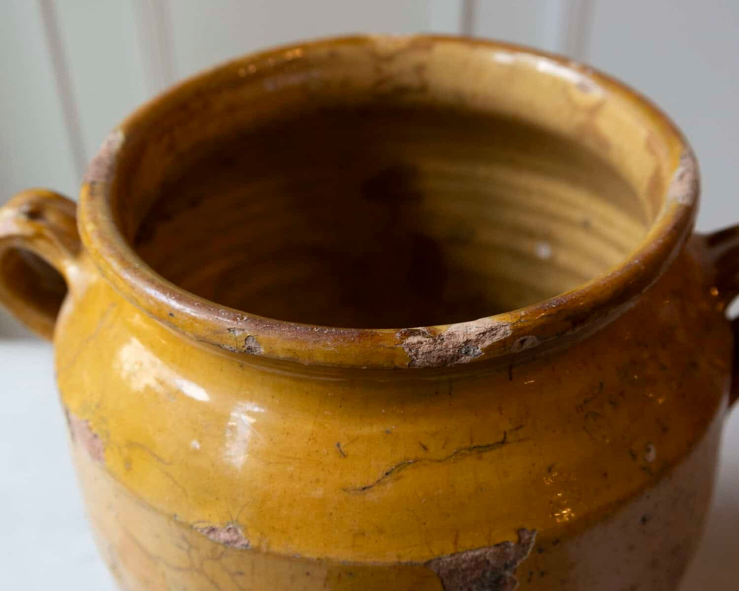 French 19th Century Large Terracotta Confit Pot with Yellow Ochre Glaze - JAA