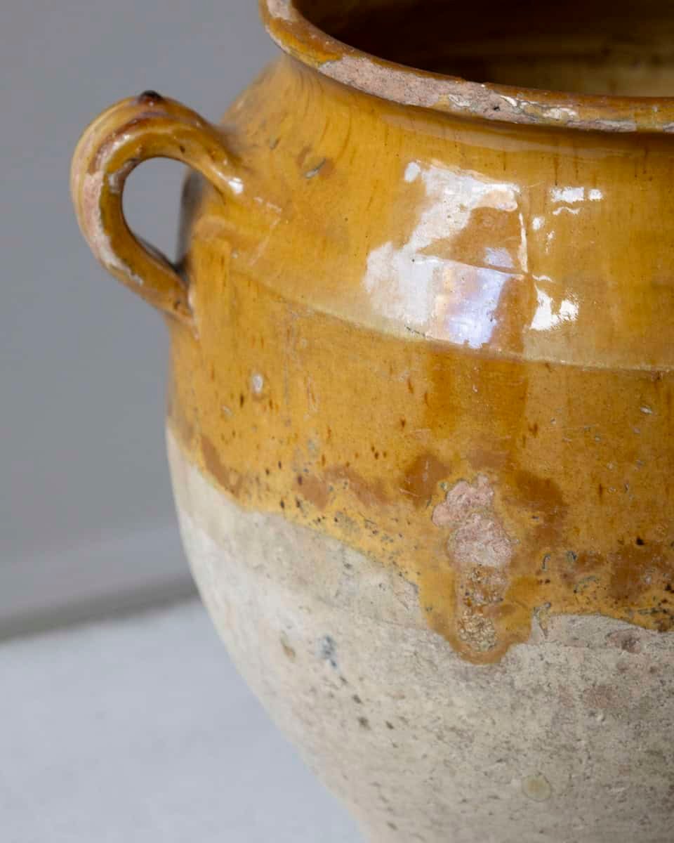 French 19th Century Large Terracotta Confit Pot with Yellow Ochre Glaze - JAA