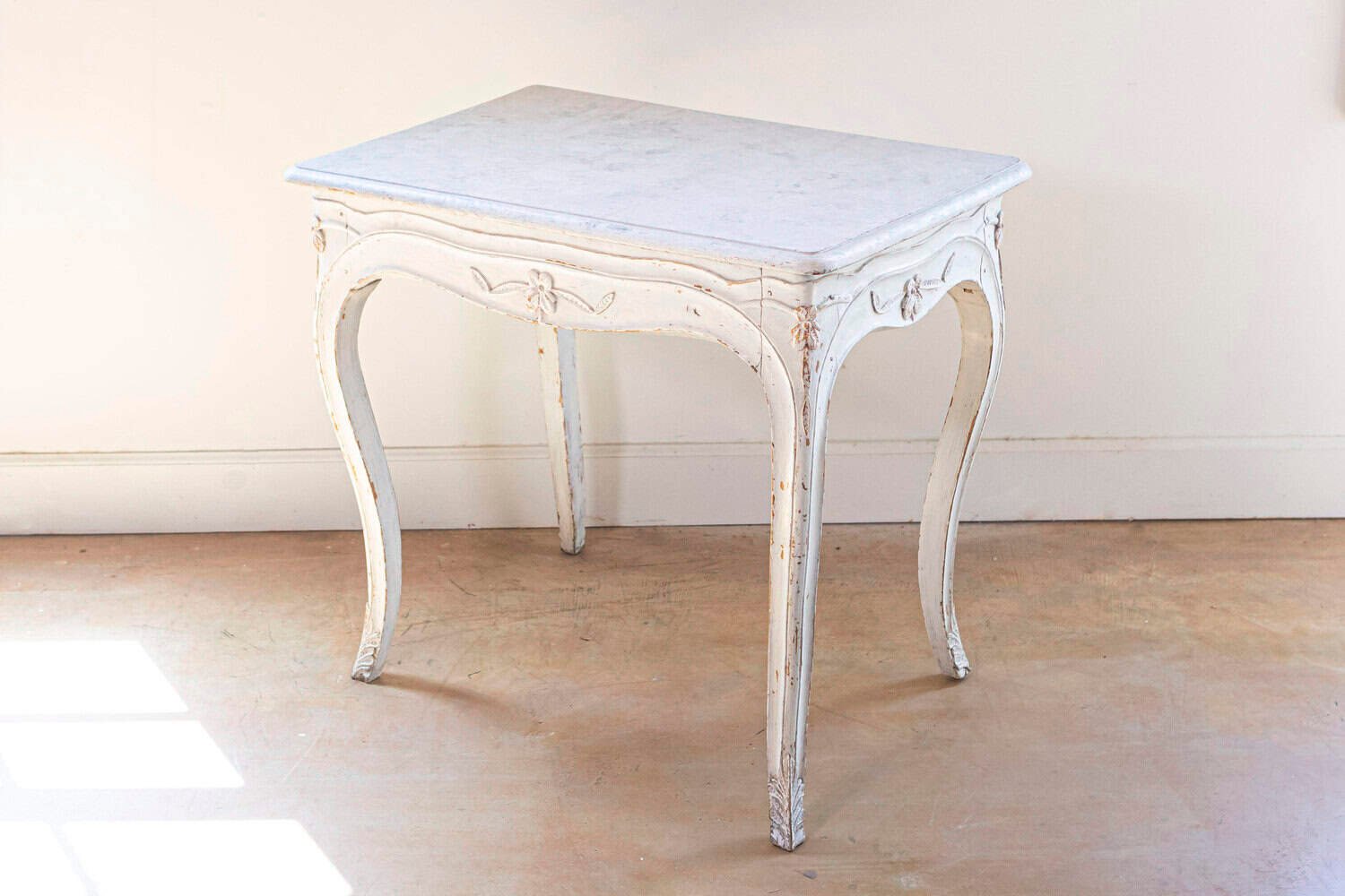 Swedish 1890 Painted Freestanding Side Table with Cabriole Legs and Carved Skirt - JAA