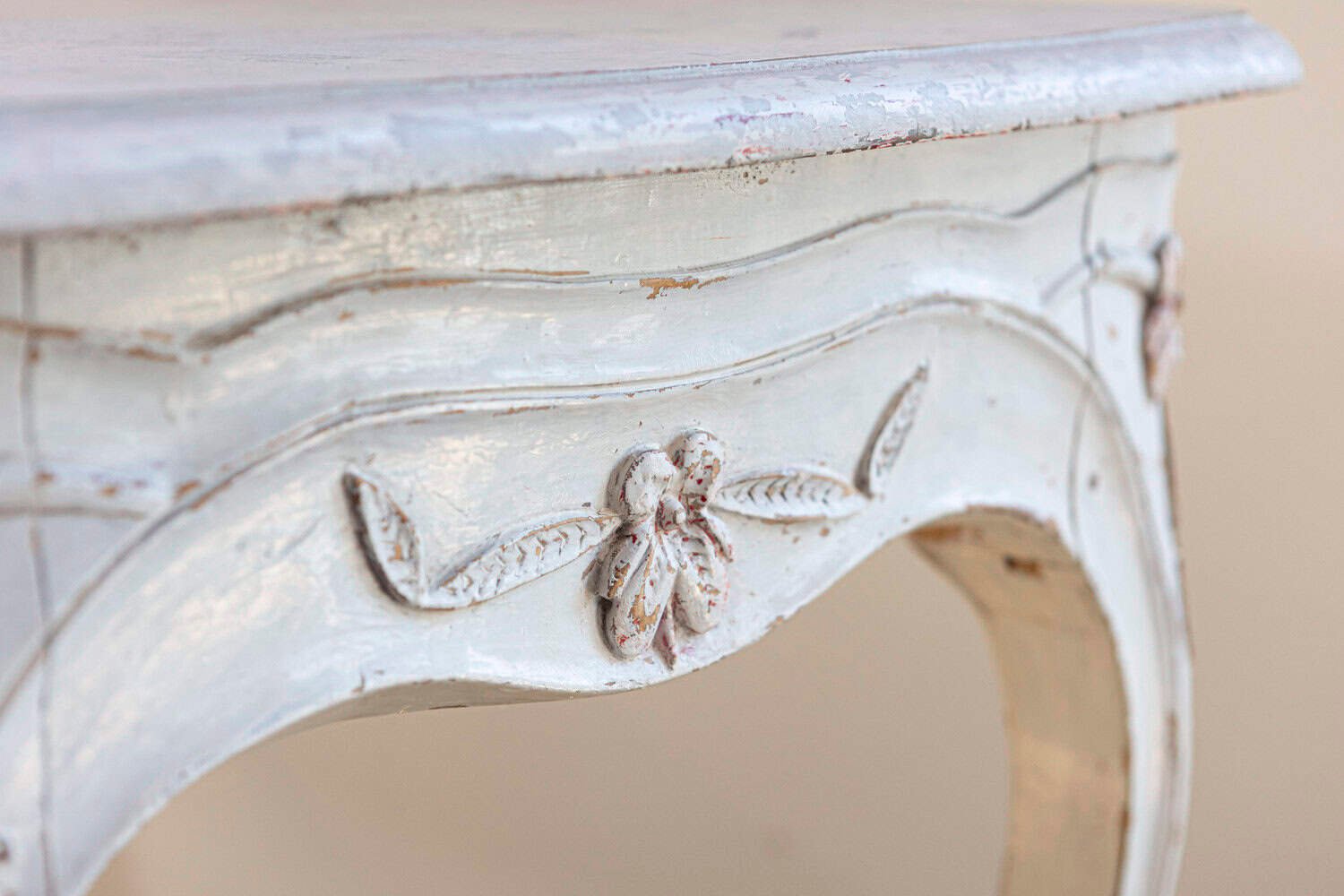 Swedish 1890 Painted Freestanding Side Table with Cabriole Legs and Carved Skirt - JAA