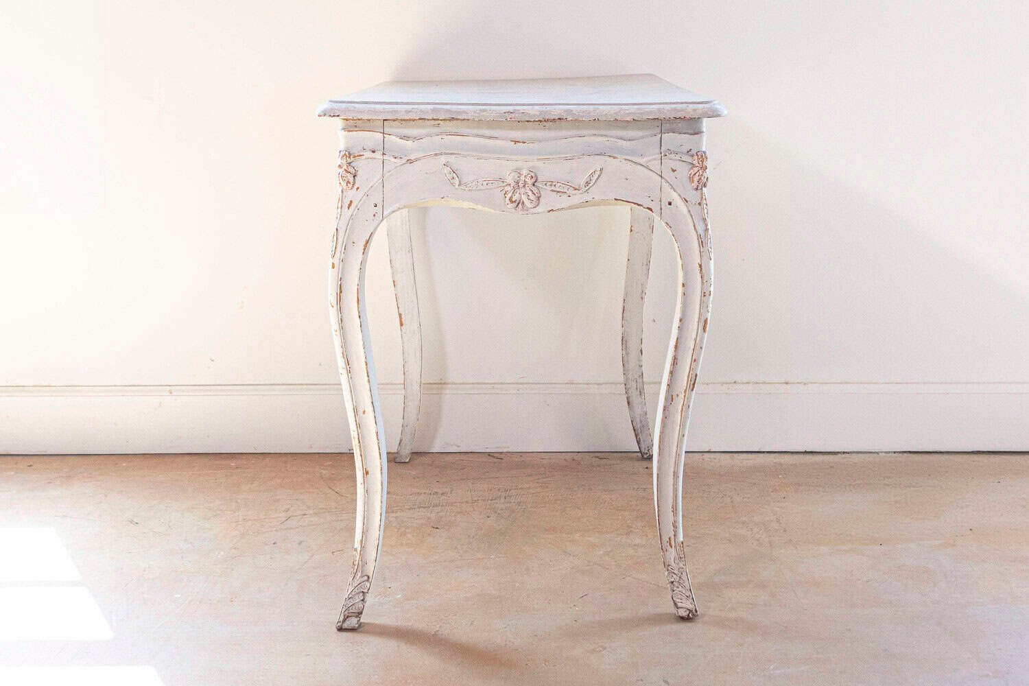 Swedish 1890 Painted Freestanding Side Table with Cabriole Legs and Carved Skirt - JAA