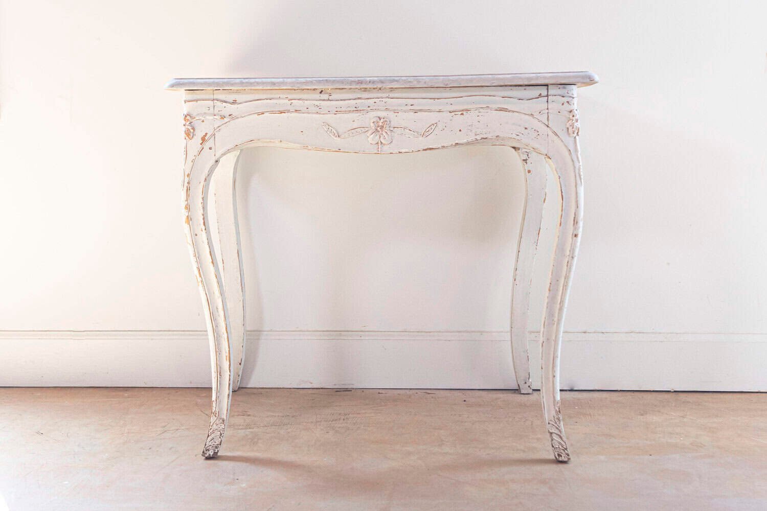 Swedish 1890 Painted Freestanding Side Table with Cabriole Legs and Carved Skirt - JAA