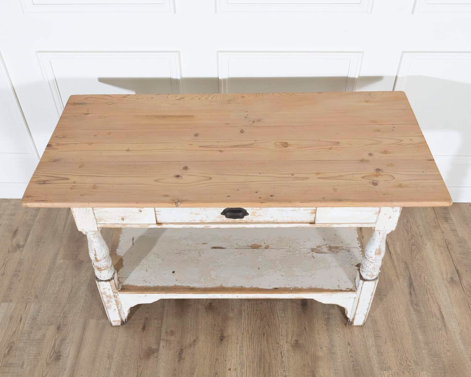 19th Century Swedish Painted Pine Cutting Table with Drawer - JAA
