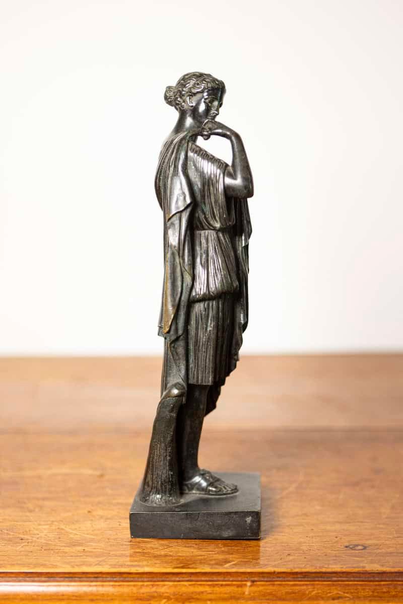 French 19th Century Patinated Bronze Neoclassical Sculpture of Diana — 