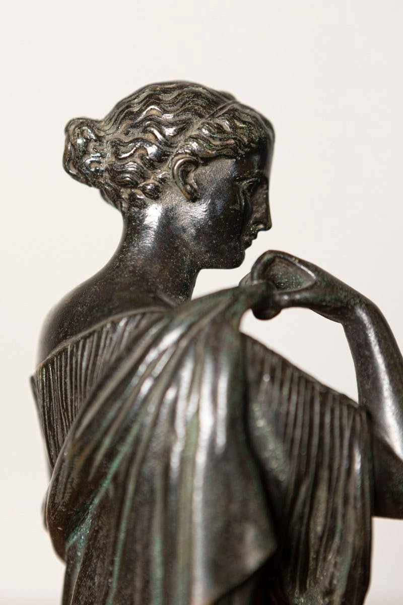 French 19th Century Patinated Bronze Neoclassical Sculpture of Diana — 