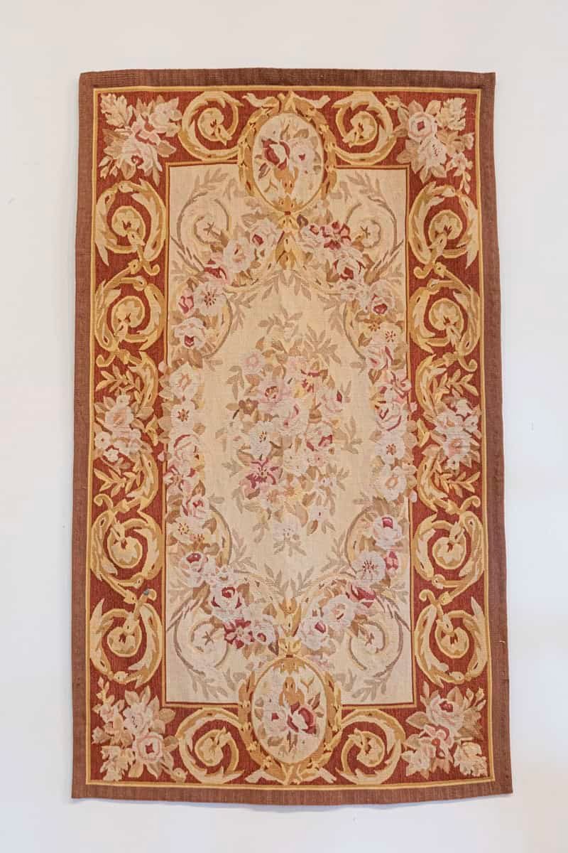 Pair of French 1850s Aubusson Floral Tapestries with Rinceaux Arabesques - JAA