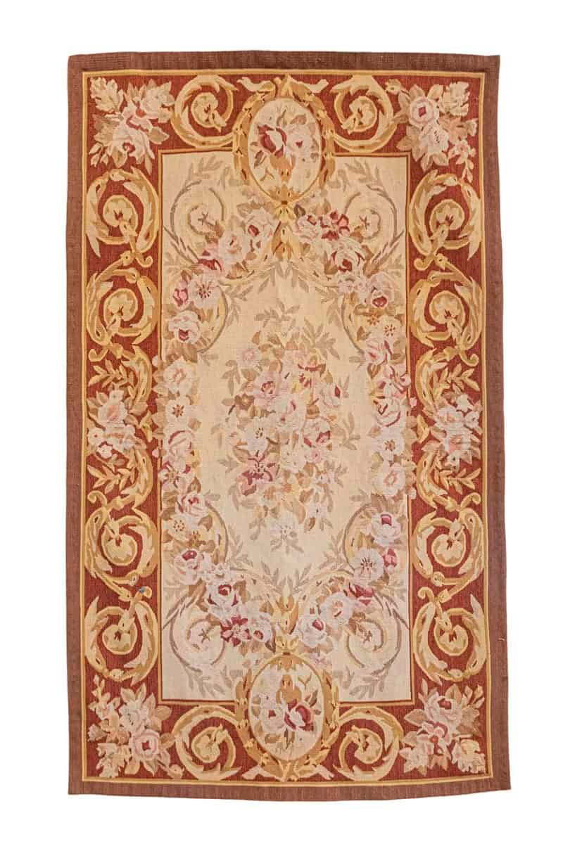 Pair of French 1850s Aubusson Floral Tapestries with Rinceaux Arabesques - JAA