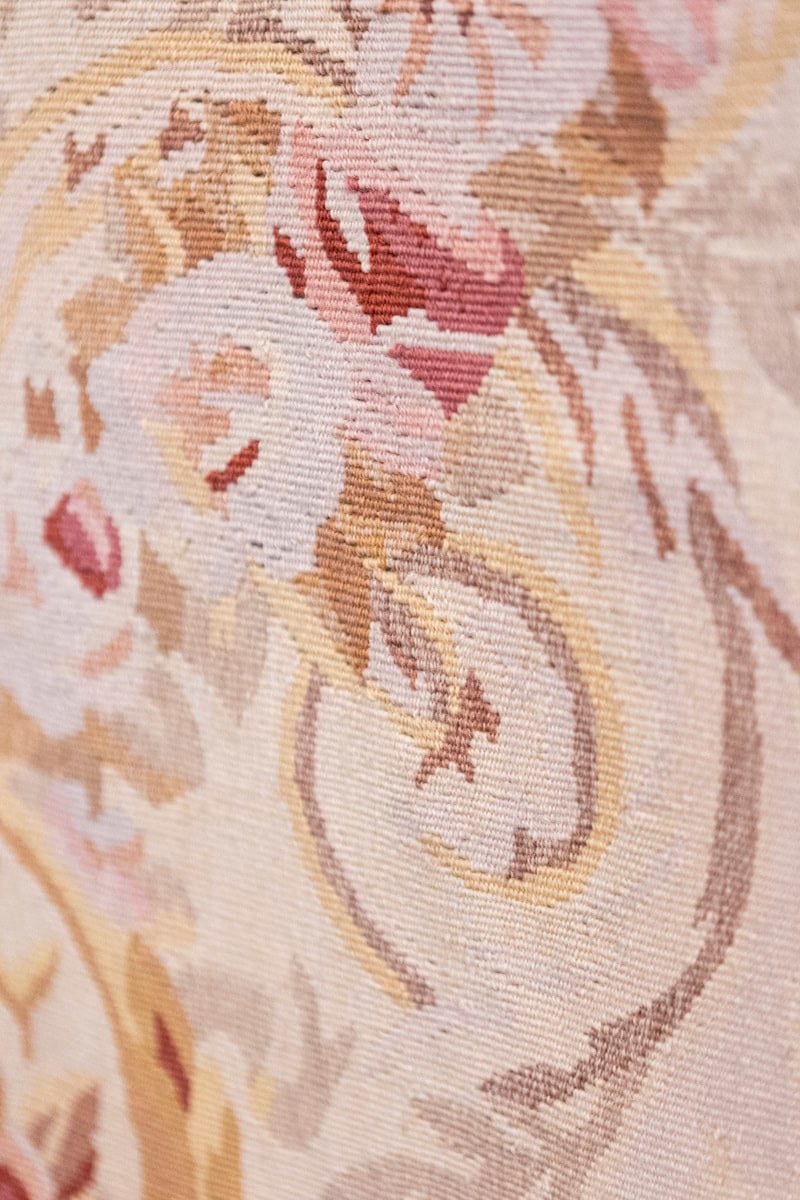 Pair of French 1850s Aubusson Floral Tapestries with Rinceaux Arabesques - JAA