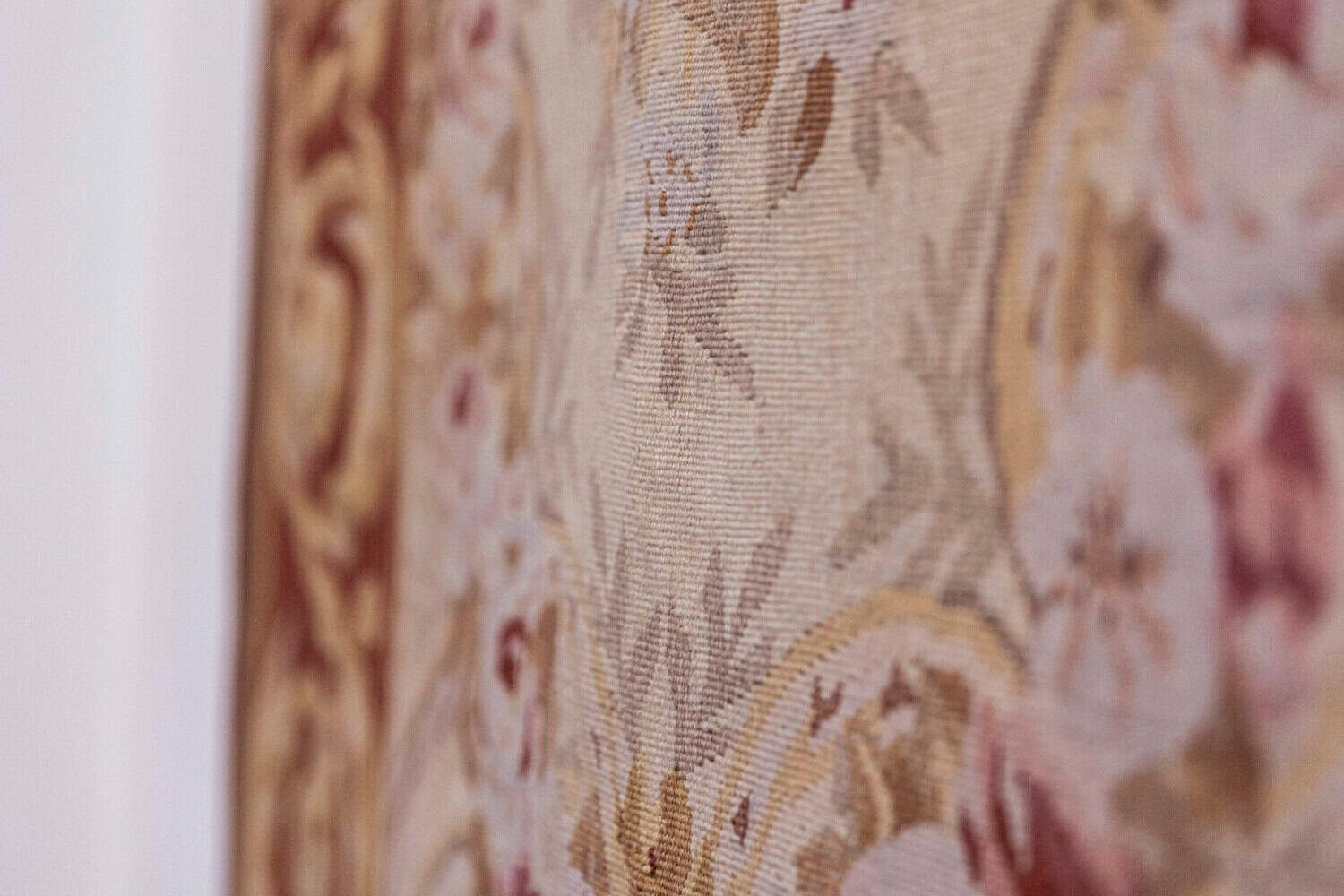 Pair of French 1850s Aubusson Floral Tapestries with Rinceaux Arabesques - JAA