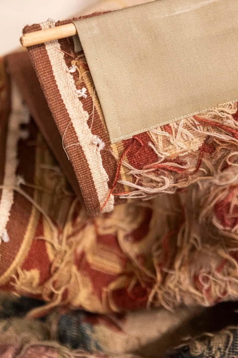 Pair of French 1850s Aubusson Floral Tapestries with Rinceaux Arabesques - JAA