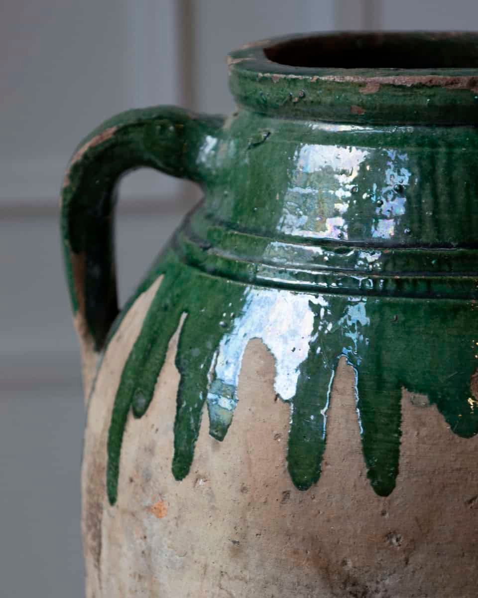 Balkan 19th Century Terracotta Jar with Green Drip Glaze - JAA