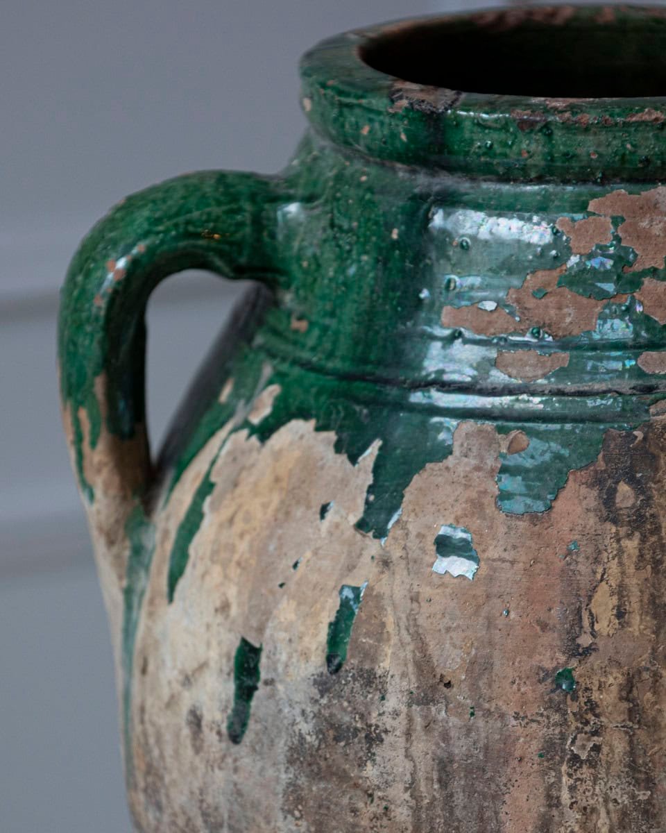 Balkan 19th Century Terracotta Jar with Green Drip Glaze - JAA