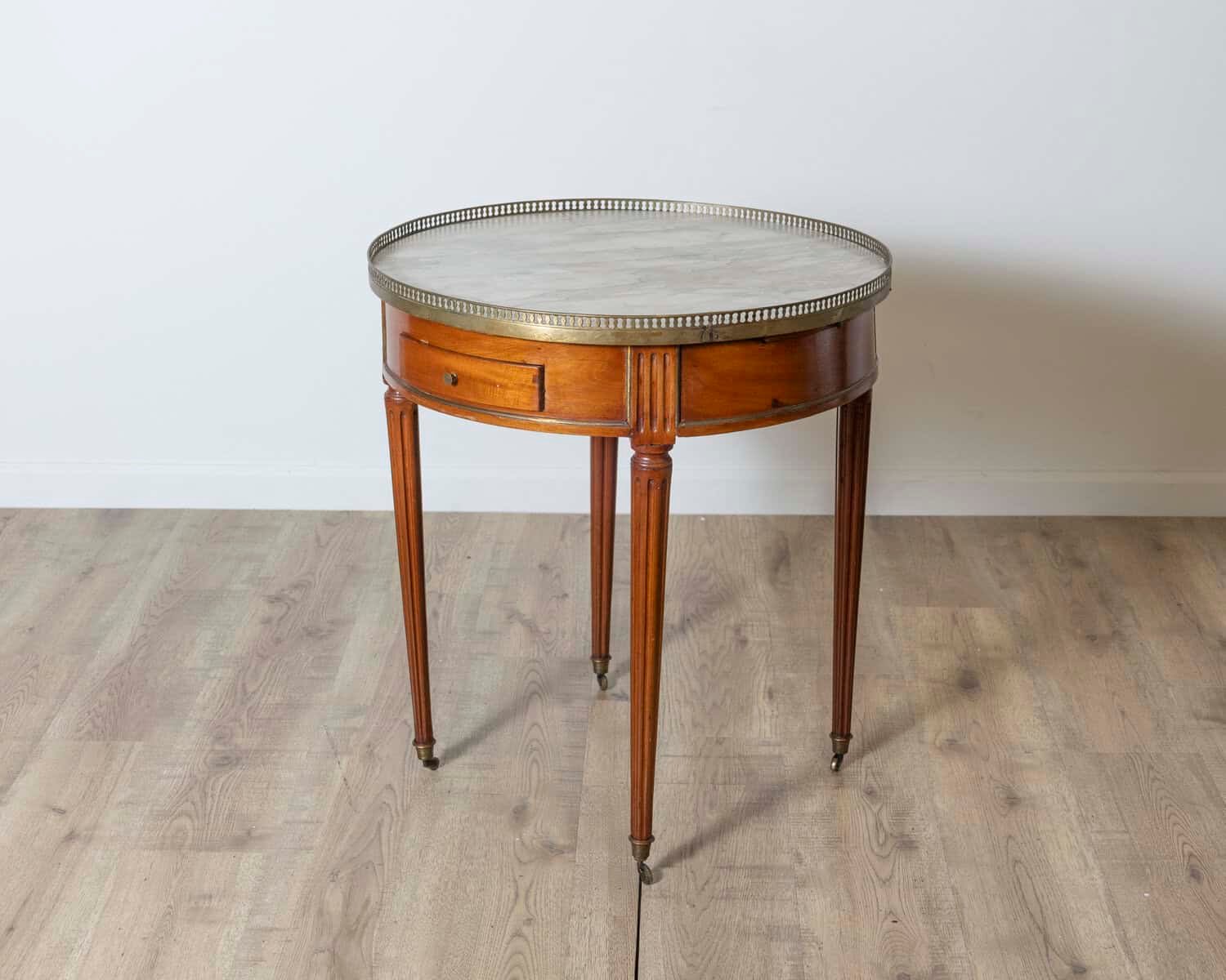 Late 18th Century French Mahogany Work Table with Marble Top and Brass Gallery - JAA